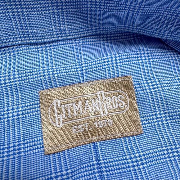 Gitman Bros Dress Shirt Mens 18 34 Blue Plaid Business Casual Preppy Wedding - Picture 7 of 12